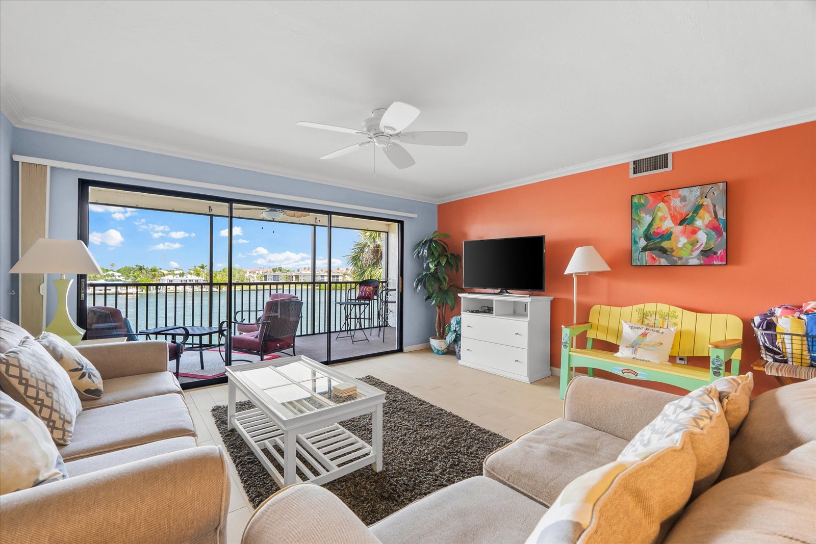balcony view toward marina with boats on the intracoastal